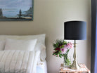 Black cotton drum lampshade.
