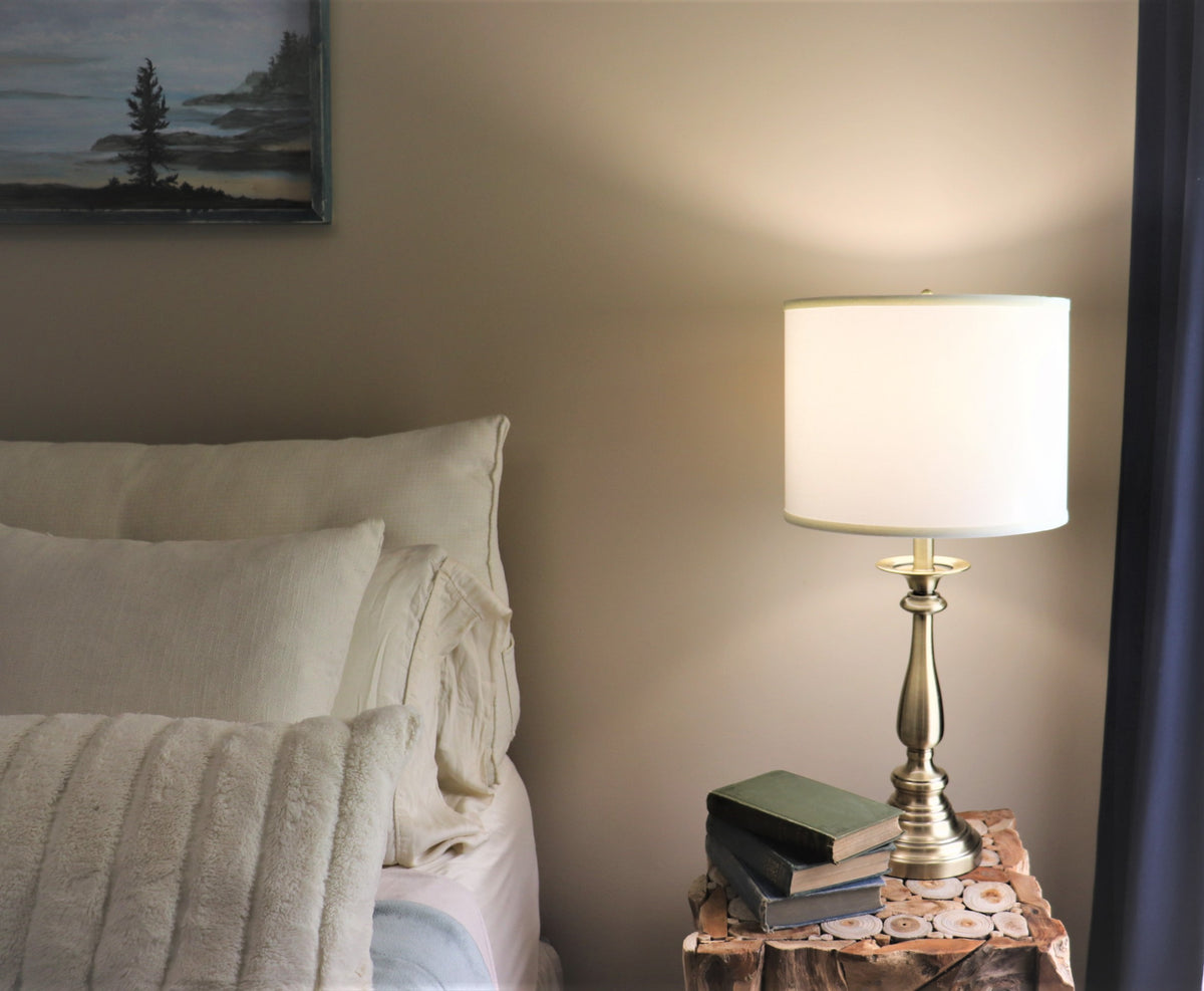 Cream linen lampshade.