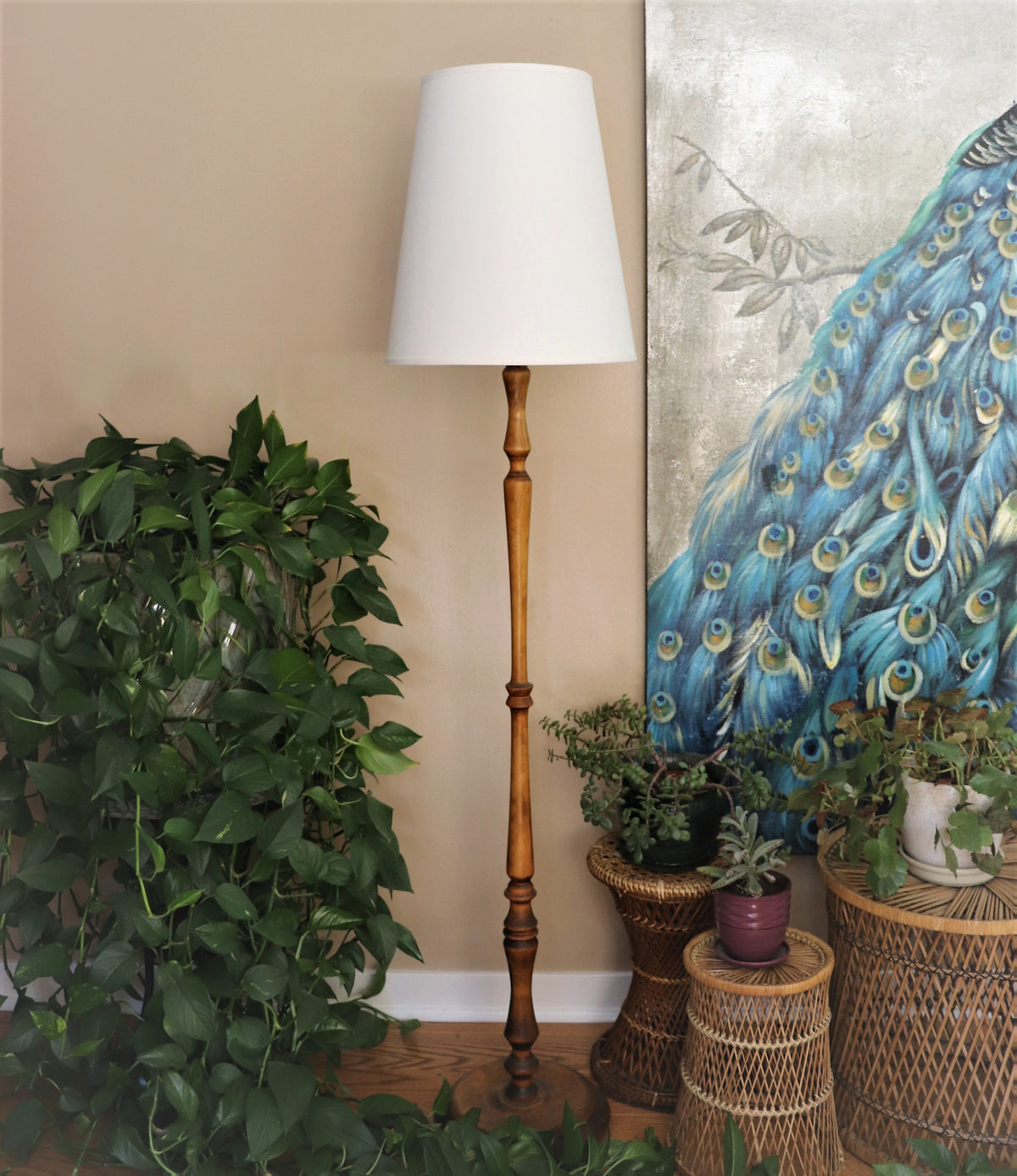 Cream linen lampshade.