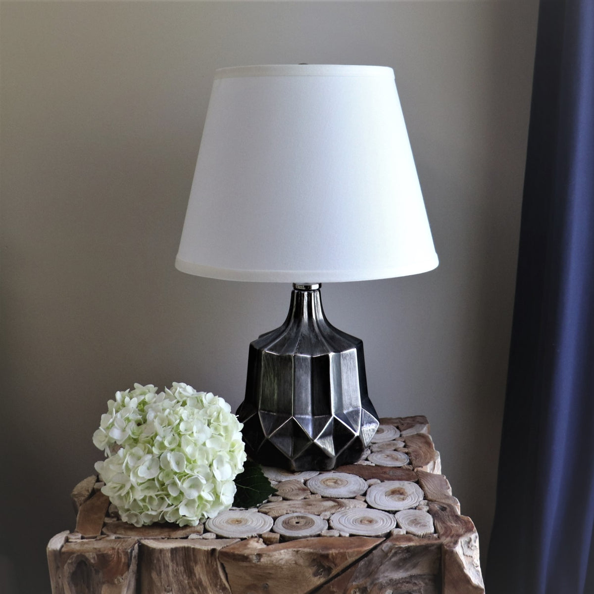 Cream linen lampshade.